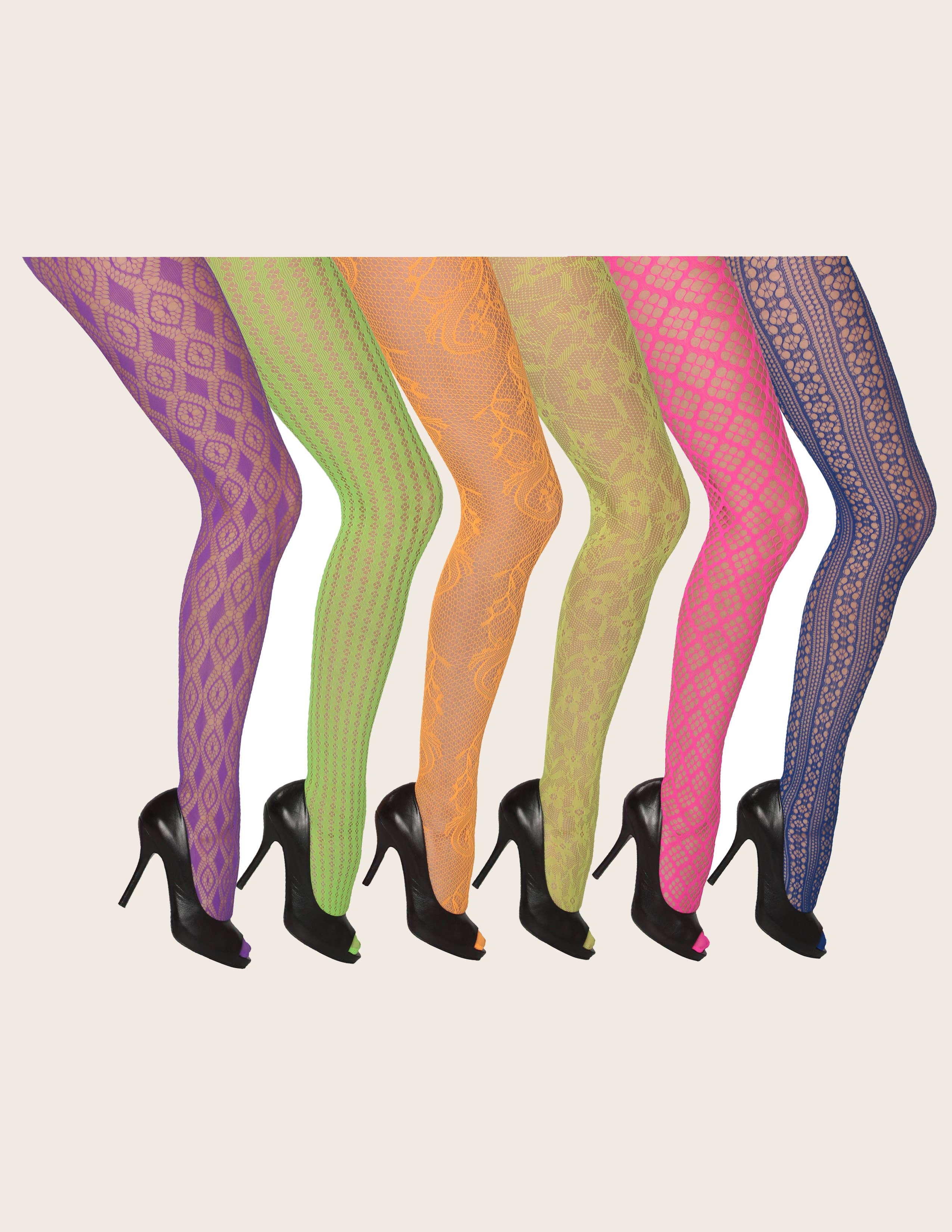 Isadora, Tipi toe, & James Fiallo - Wholesale Tights - Women's - Women Isadora Neon Patterned Fishnet Sexy Fashion Tights0