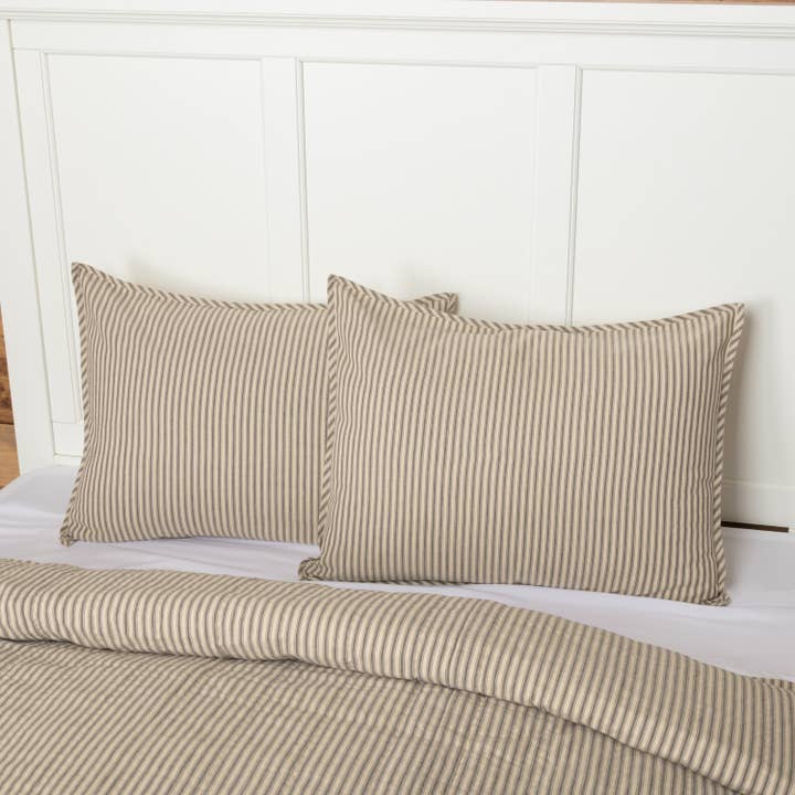 VHC Brands - Wholesale Bedding Pillowcase/Sham - Sawyer Mill Charcoal Ticking Stripe Standard Sham 21x27