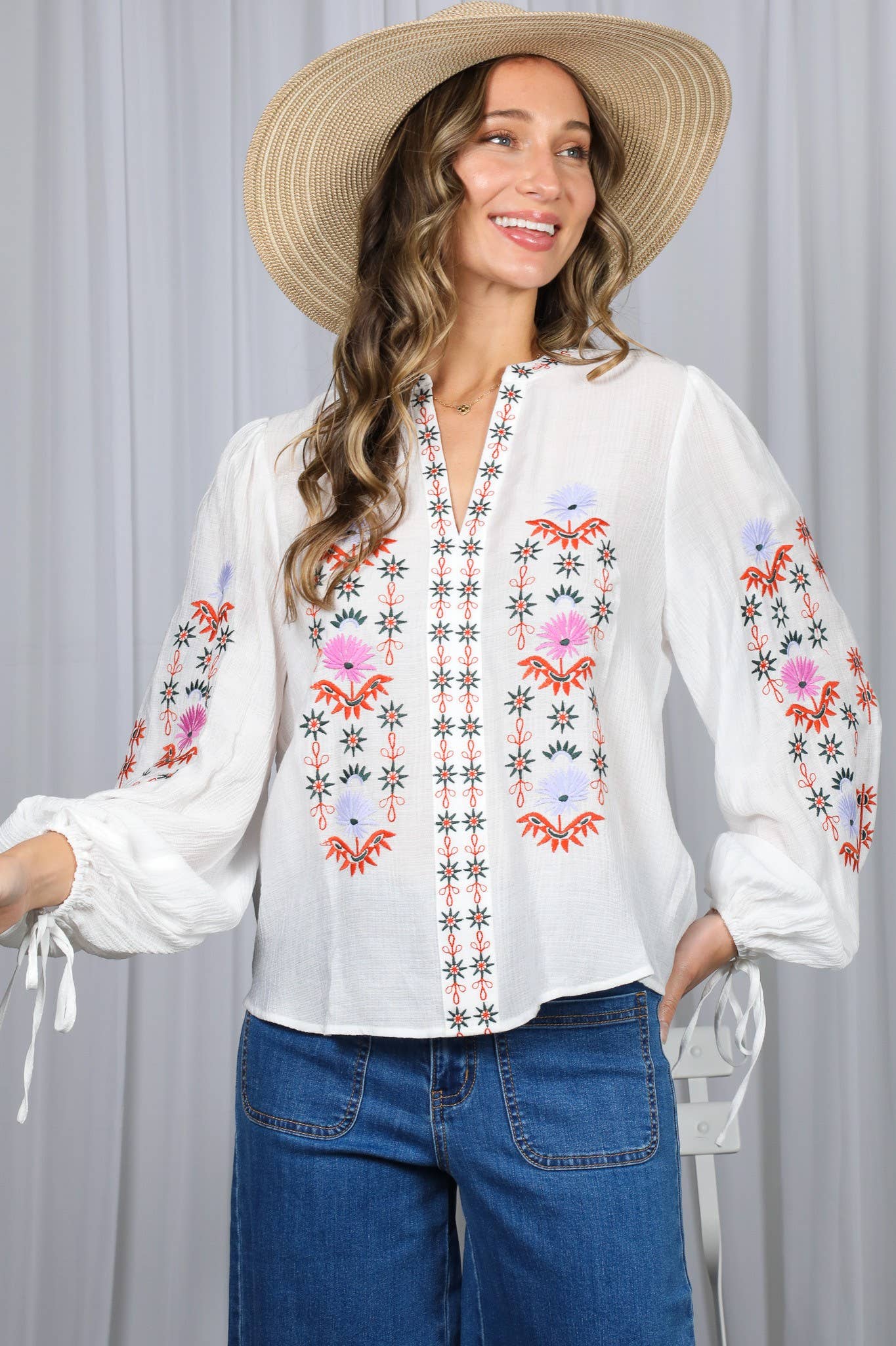 Vine & Love - Wholesale Blouse - Women's - Vintage Embroidered Bohemian Blouse Top VT8300316