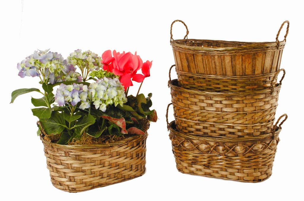WALD IMPORTS - Wholesale Plant Pot - Double 6" Dark Stained Bamboo Planter Basket