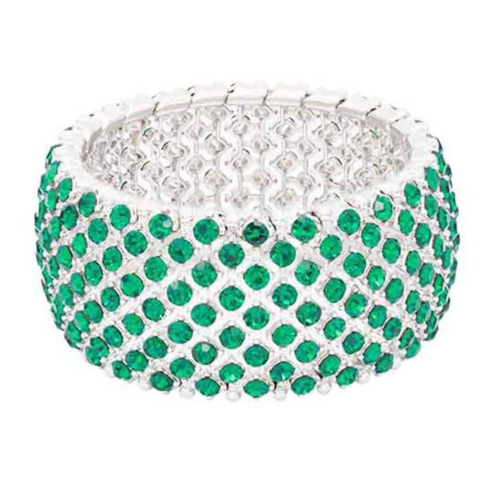 Fashion City - Wholesale Bangle Bracelet - Rhodium Plated Stretch Crystal Bracelets14