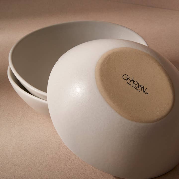 GHARYAN Stoneware & Olive Wood Tableware | Ships from USA - Wholesale Bowl - Handmade Stoneware Soup Plate | Dadasi 7.9"6