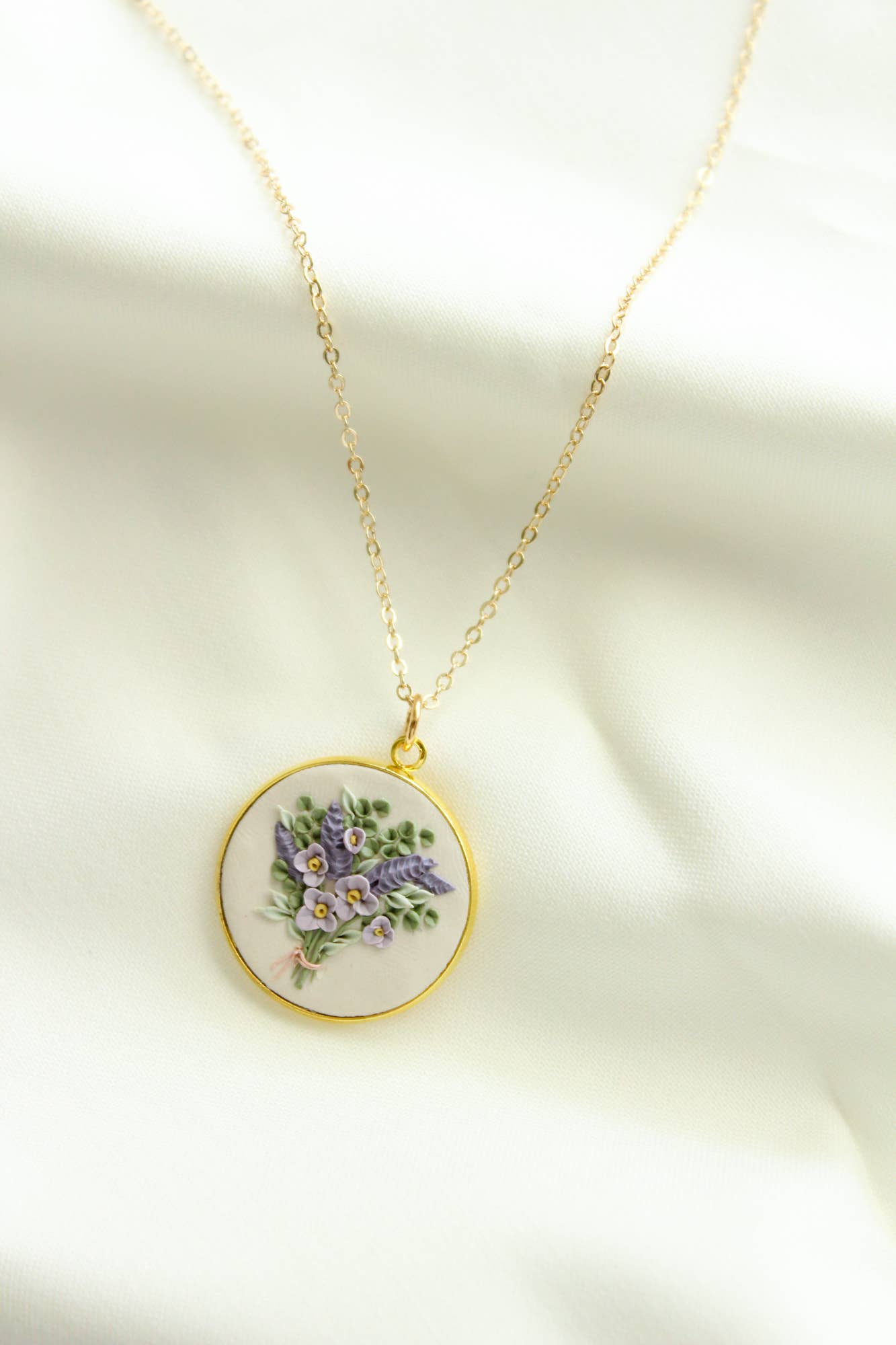 The Watermark Design - Wholesale Pendant/Charm Necklace - Lavender Wildflower Bouquet Necklace4