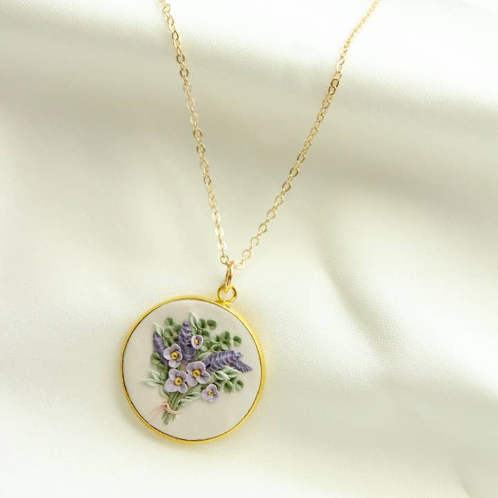 The Watermark Design - Wholesale Pendant/Charm Necklace - Lavender Wildflower Bouquet Necklace4