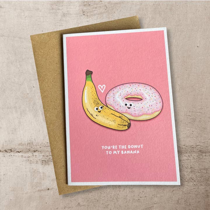 Ciambella banana - Biglietto di San Valentino per la vendita all'ingrosso da parte di Back To The Drawing Board Illustration