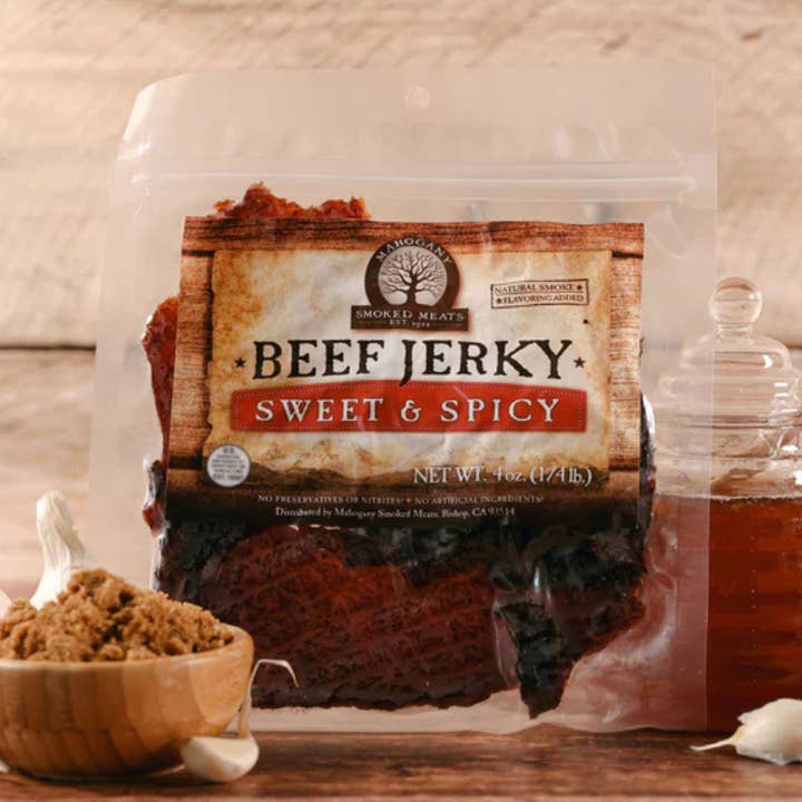Sweet N' Spicy Beef Jerky - All-Natural, 4oz for wholesale by Mahogany Smoked Meats
