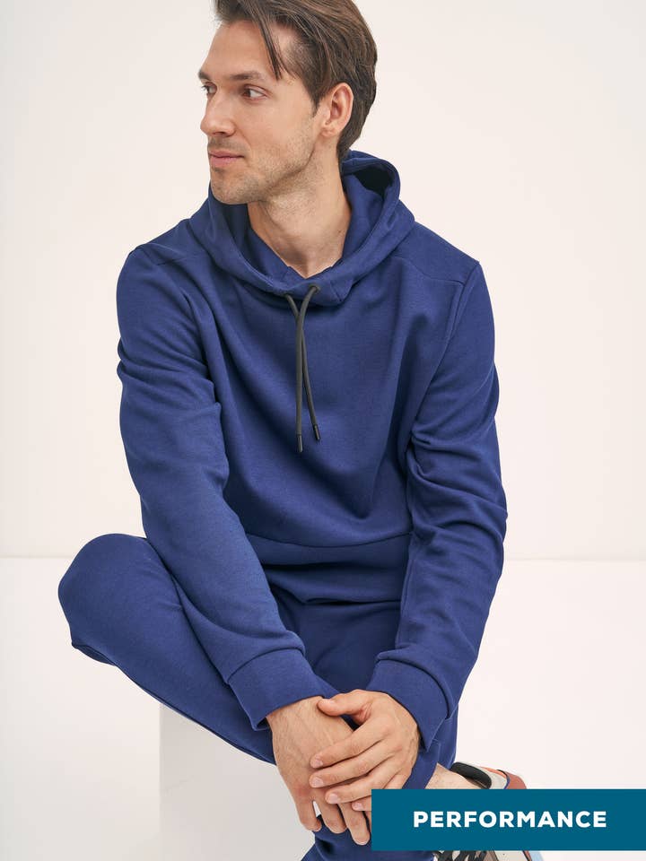 Men's Cotton Turtle Neck Hoodie Storm Blue for wholesale by linenease