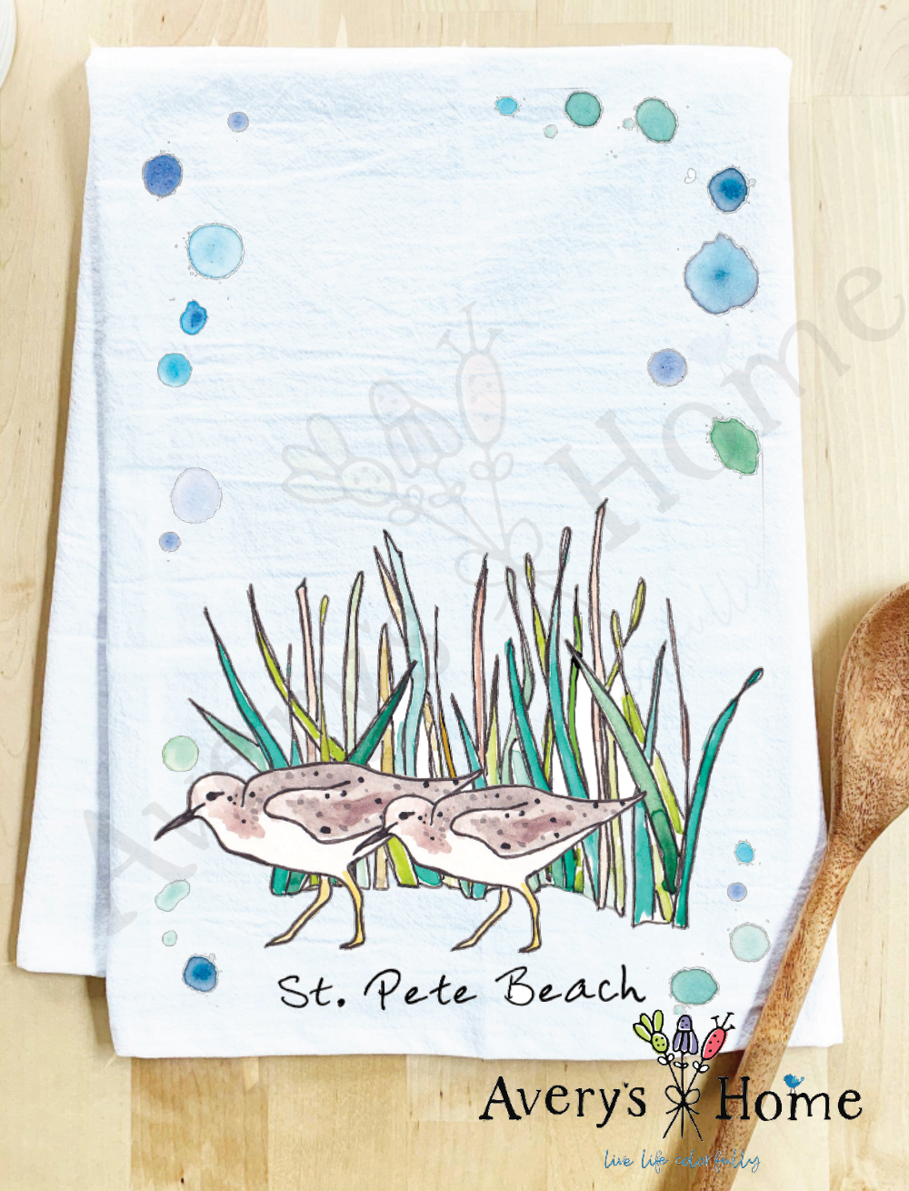 Avery's Home - Wholesale Tea Towel - Sandpipers with Beach Grass Bird Customizable Tea Towel4