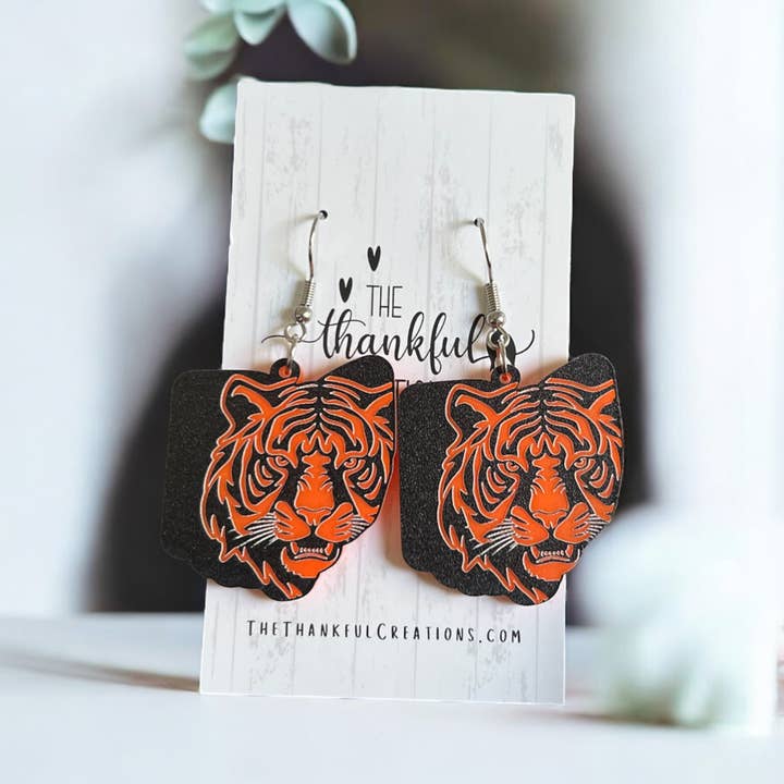 The Thankful Creations LLC - Wholesale Dangle Earrings - Ohio Tiger Cincinnati Team Spirit Earrings Game Day3