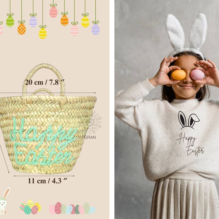 Gran Wholesale - Wholesale Basket - Happy easter basket, Easter Gift Bag, Monogram Easter Straw14