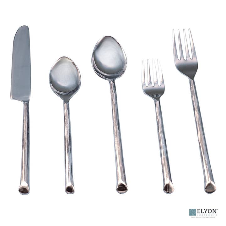 Elyon Tableware® - Wholesale Flatware Set - Elyon Ambrey Silver 20-Piece Mirror Hand-Forged Flatware Set