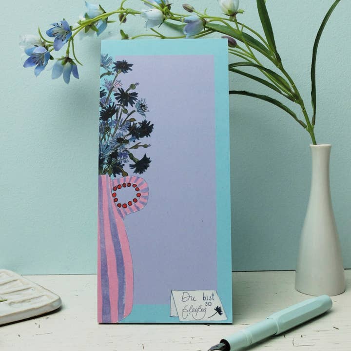 Noteblok 10x20 cm med kornblomster & citat "Du er så flittig" – blomsterdesign for engroshandel hos Wonder Of Today