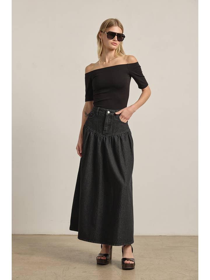 Waist Black Denim Maxi Skirt - RS1062 for wholesale on Faire7