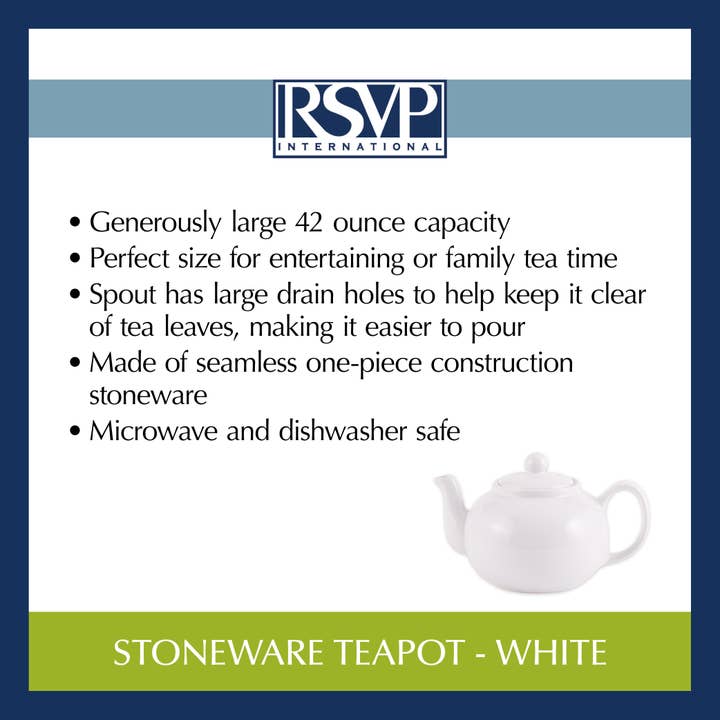 RSVP International - Wholesale Tea Pot - Stoneware Teapot - White4