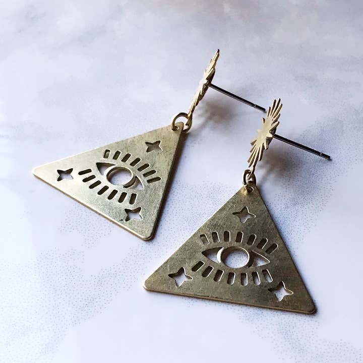 Pearl and Ivy Studio - Wholesale Dangle Earrings - Evil eye sun earrings brass earrings - Pharaoh0