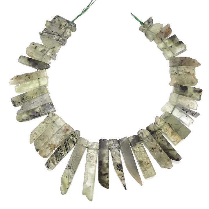 CRCBEADS - Wholesale Beads - Prehnite Graduated Slab Slice Stick Points Beads 25-40mm 15.5" Strand