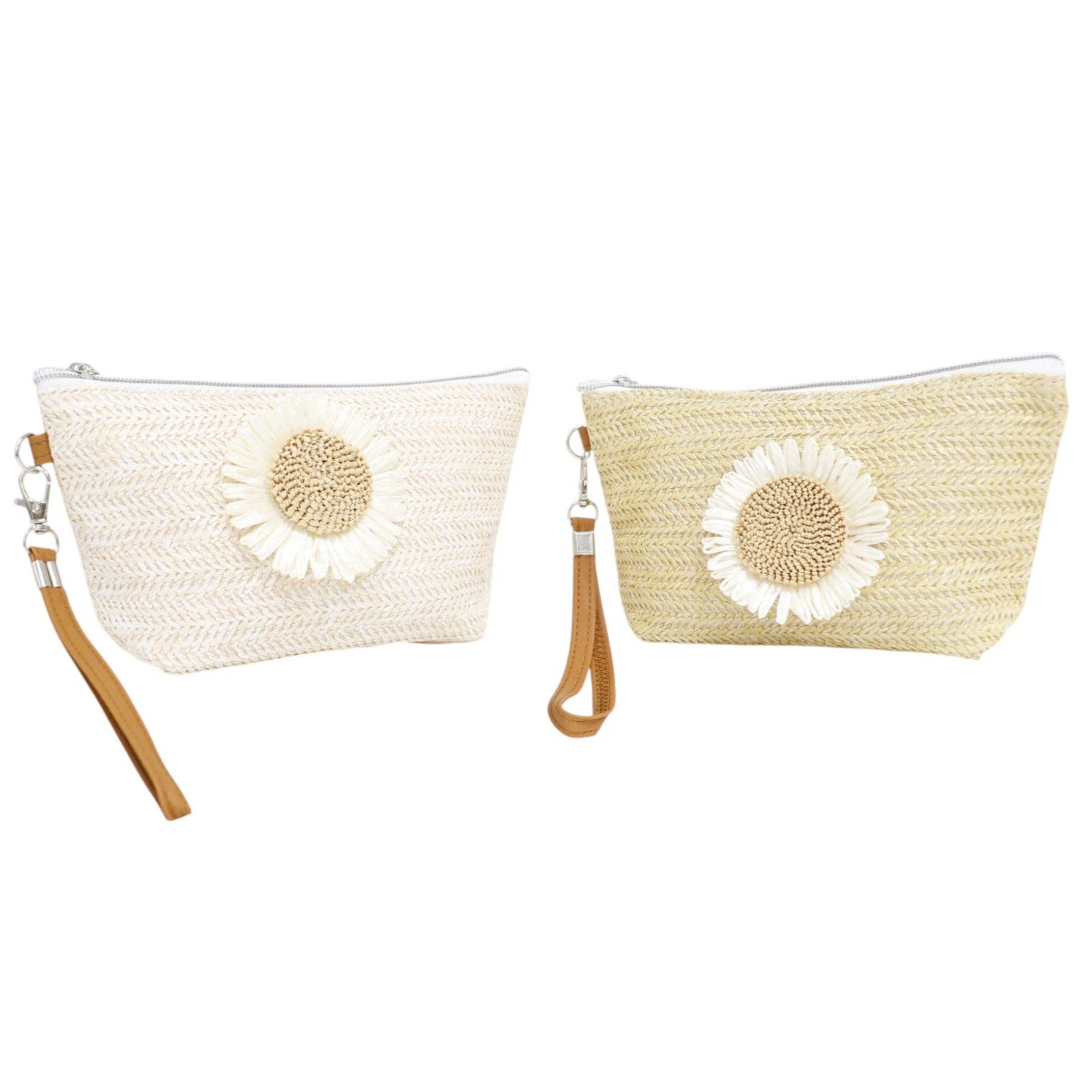 ASSORTED Daisy Flower Straw Makeup Pouch JB5526-7. (12PC) for wholesale on Faire0