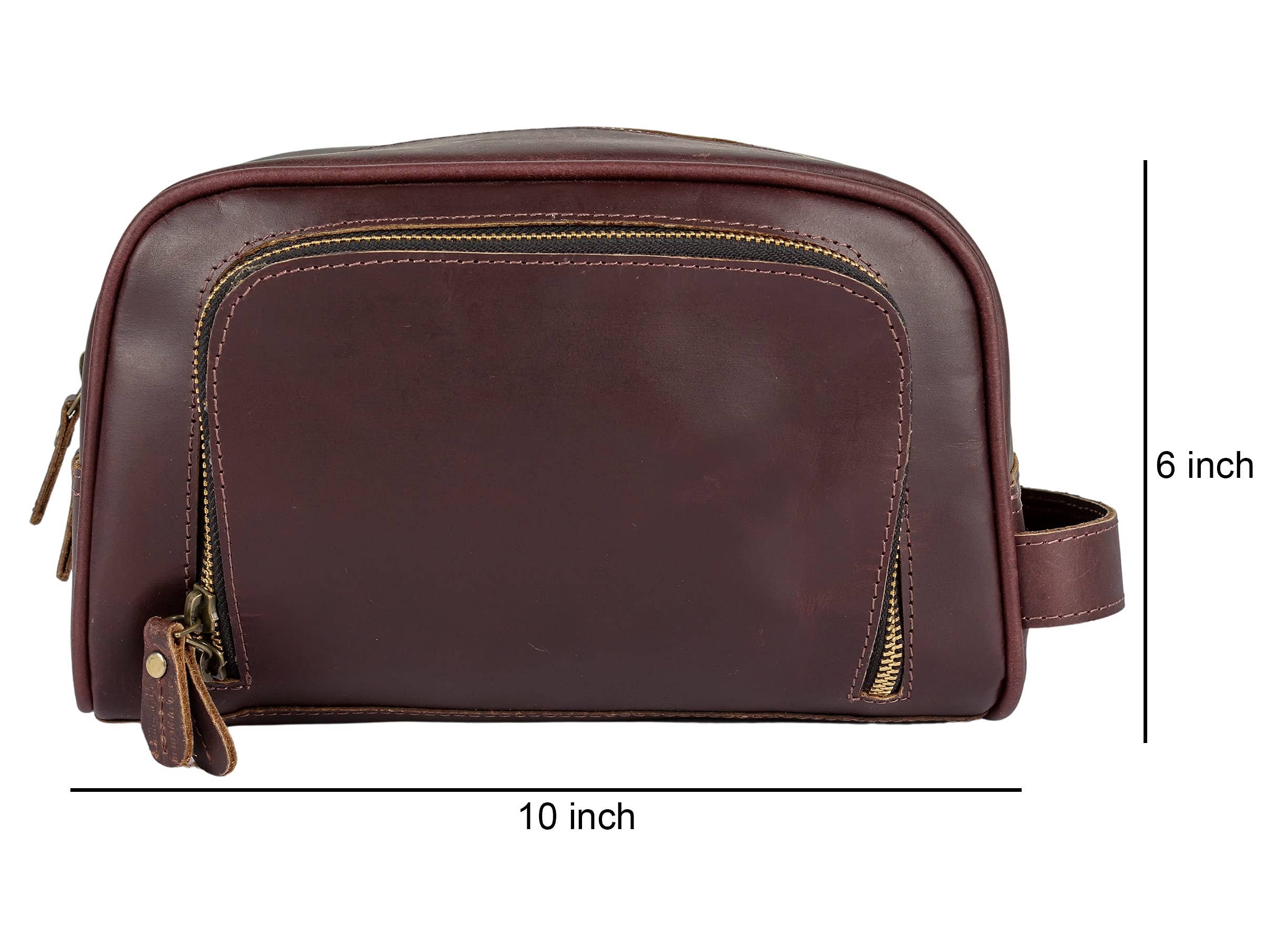 Dark Brown TUZECH Handmade Buffalo Genuine Leather Toiletry Bag Dopp Kit Shaving And Grooming Kit For Travel - Gift For Men Women - Hanging Zippered Makeup Bathroom Cosmetic Pouch for wholesale on Faire4