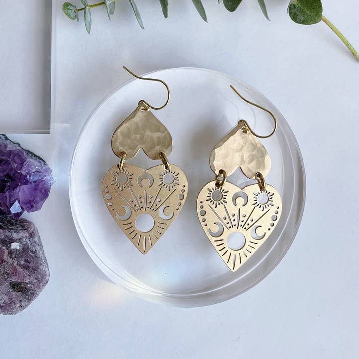 GeoMetricGem - Wholesale Dangle Earrings - Amanda Earrings ~ Brass Hearts