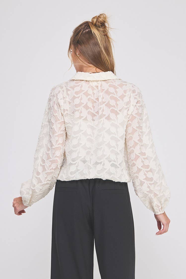 Allie Rose – wholesale Blus - Dam – Jacquard bränningsknapp upp långärmad blus2