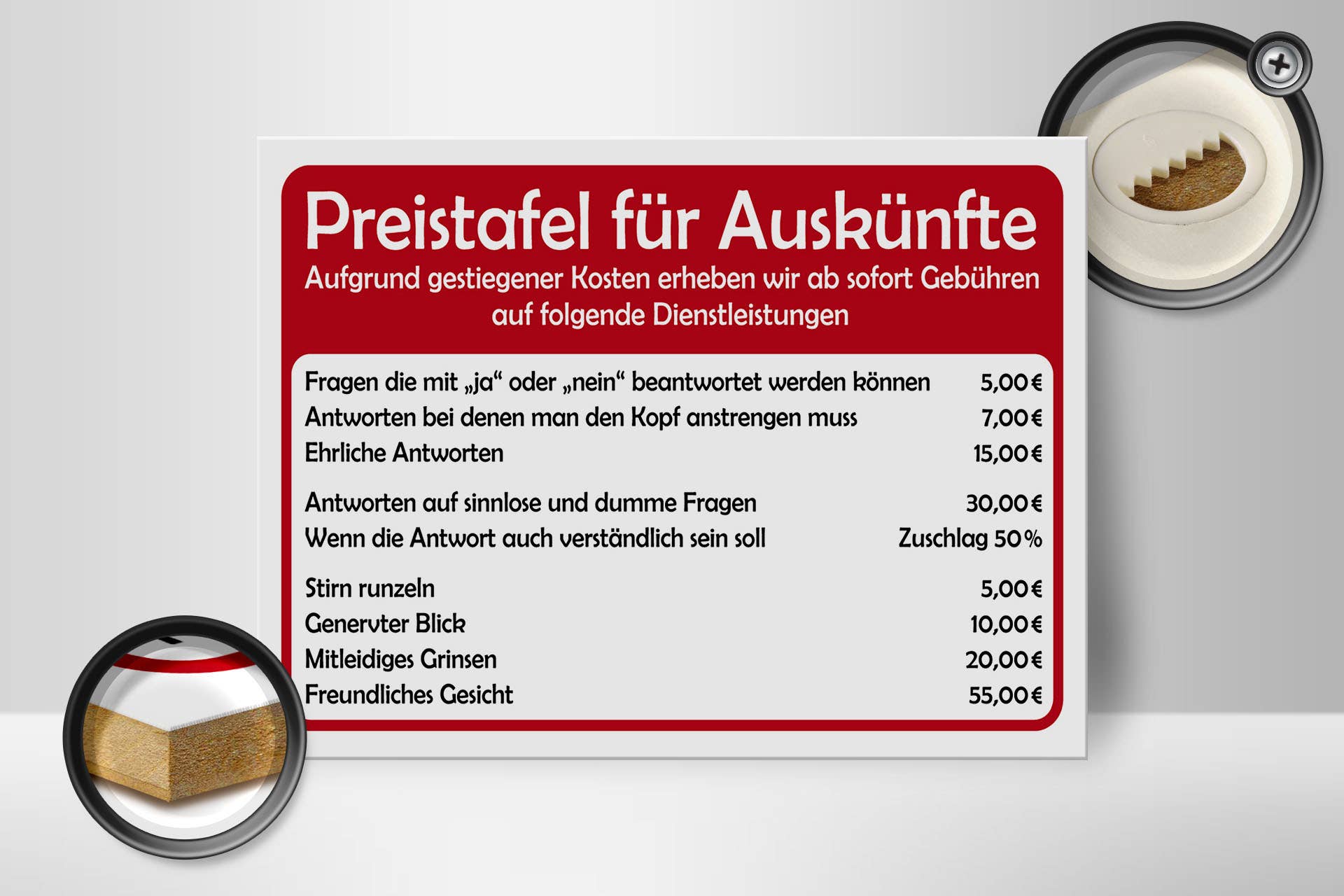 Femer – Großhandel Schilder – Holzschild Spruch 40x30cm Preistafel für Auskünfte1