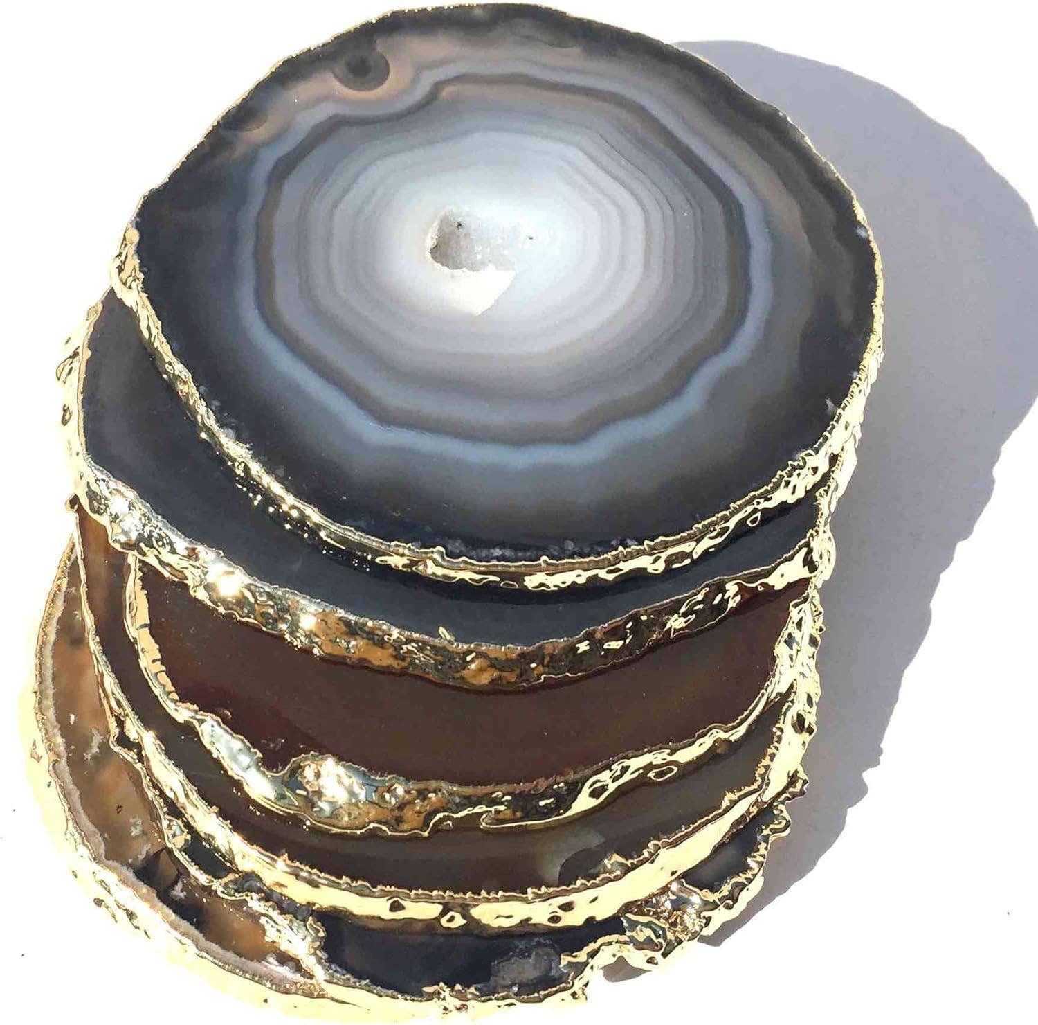 Crystal Deal· Wholesale Crystals & Gifts - Wholesale Coasters - Natural Agate 8-10CM Coasters Gold Plated  Set of 61