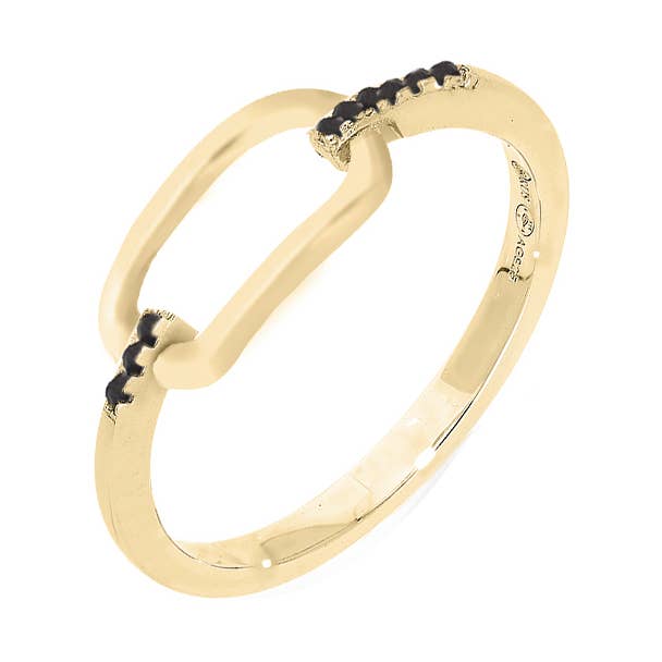 Olga simple gold silver ring with black zirconia for wholesale by ORUS BIJOUX
