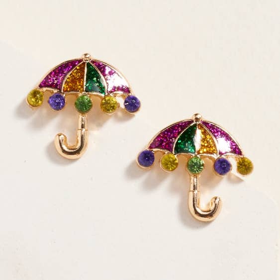 Multi Mardi Gras Umbrella Rhinestone Post Earrings for wholesale on Faire0
