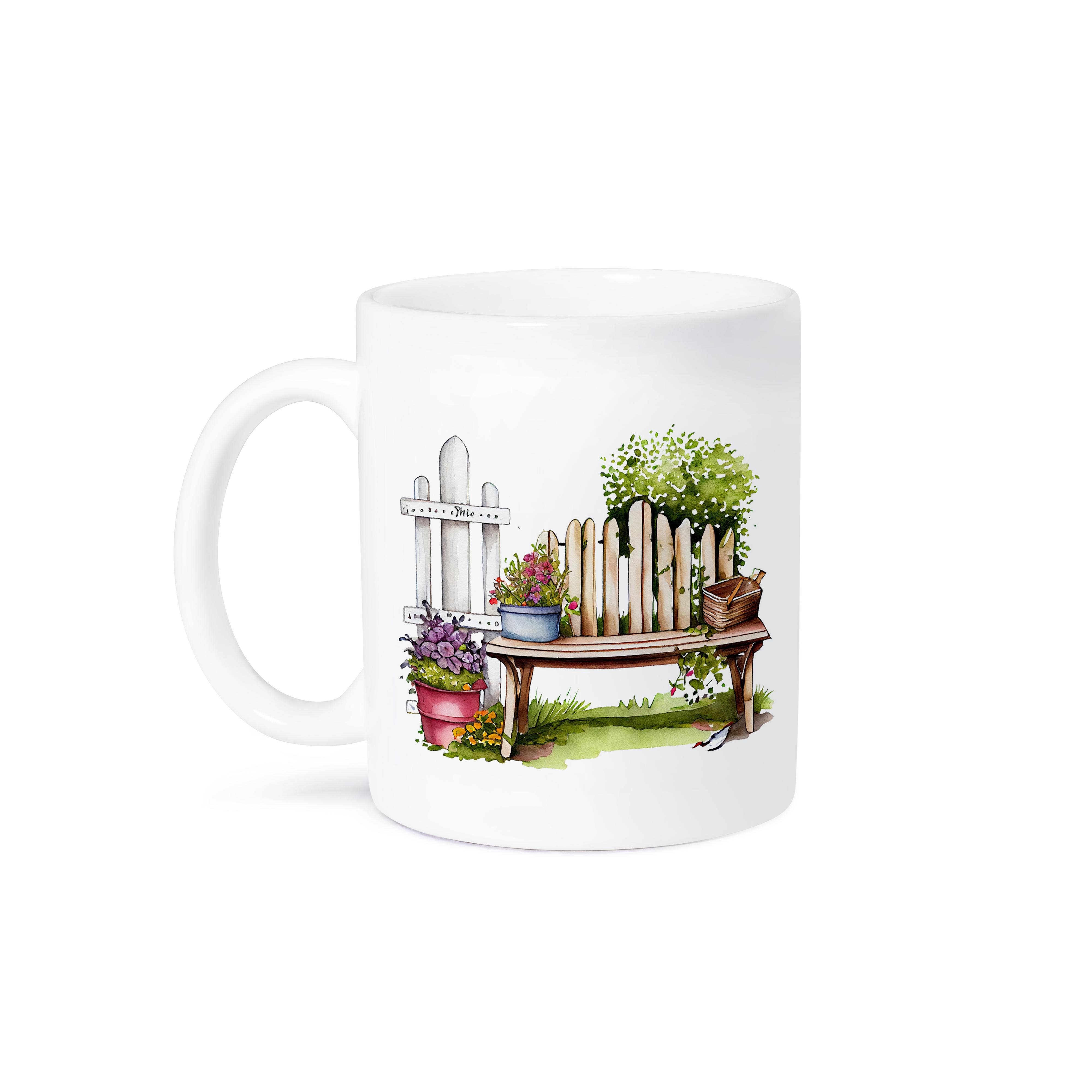 3dRose - Wholesale Coffee Mug - 3dRose, Garden Bench Flower Scene Illustration, Mug8