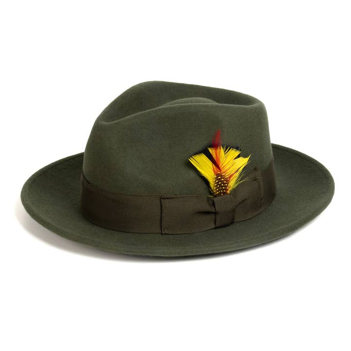 Sombrero Fedora de Lana Australiana 100% Verde Oliva Aplastable para venta al por mayor de Ferrecci