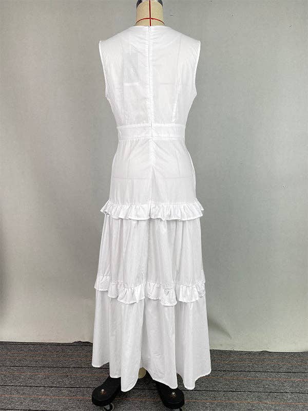 UZ Wholesale Store - Wholesale Dress - Women's - High Waist Pleated V-Neck Pocket Maxi Dress6