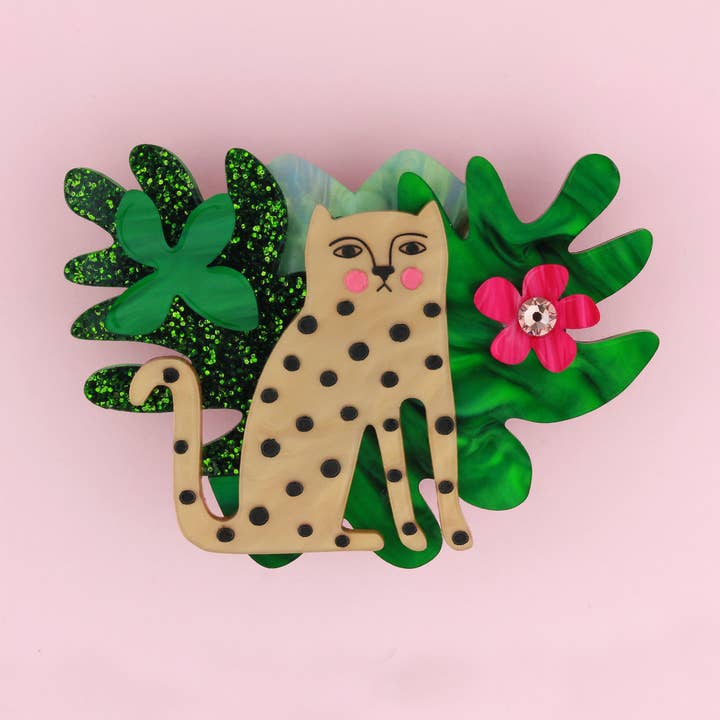 Green Caramel Black Pink Doodle Leopard Brooch for wholesale on Faire0