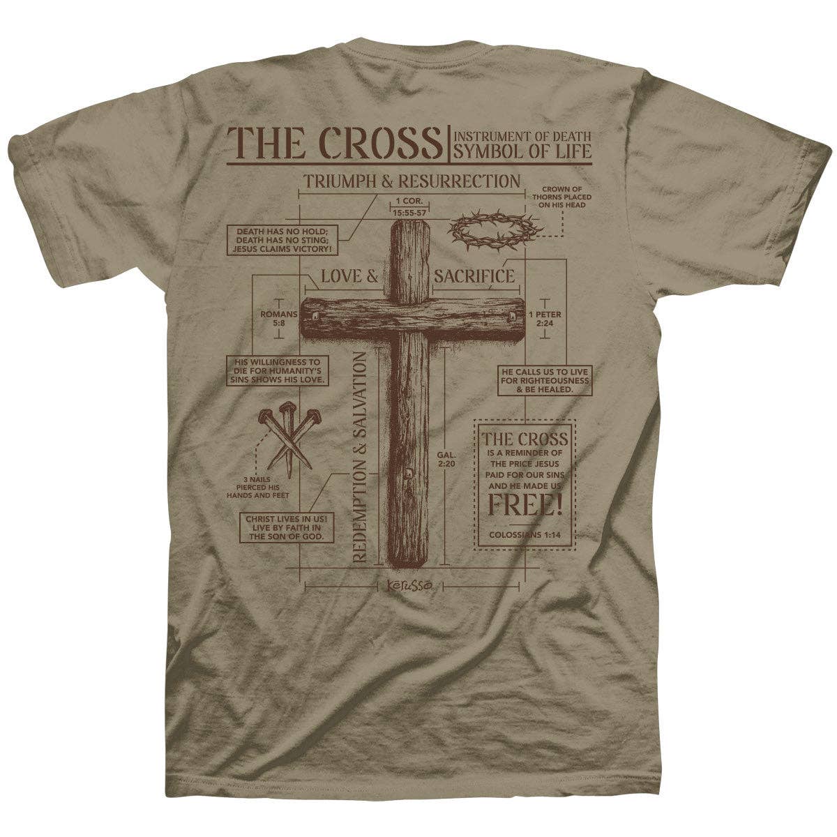 Khaki Kerusso Christian T-Shirt The Cross for wholesale on Faire2