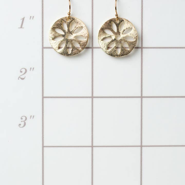 Anne Vaughan Designs Jewelry - Wholesale Dangle Earrings - Brushed Gold Flower Disc Earrings