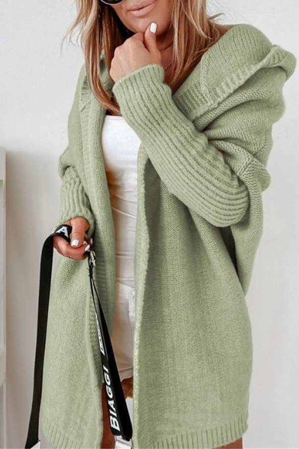 Rosa Clothing - Wholesale Cardigan - Women's - Plain exposed seam Hooded knit long cardigan coat28