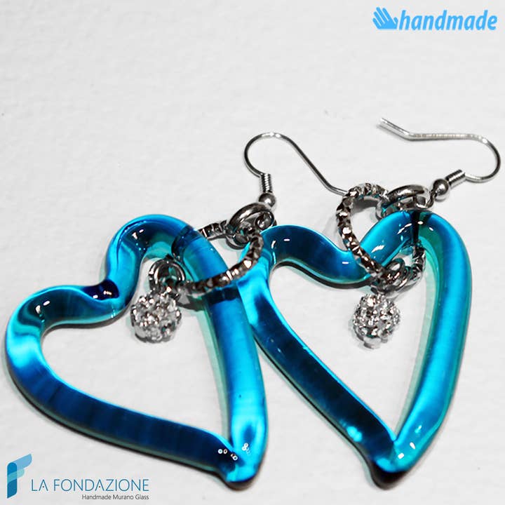 Heart Point of Light oorbellen met strass steentjes van Muranoglas voor wholesale door La Fondazione - Handmade Murano Glass
