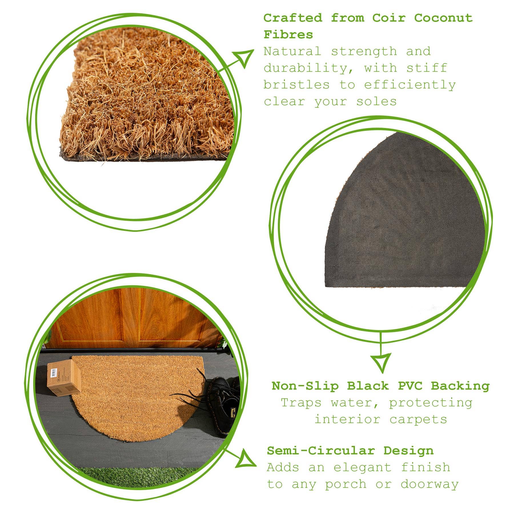 Rinkit Ltd - Wholesale Door Mat - Nicola Spring Coir Half Moon Door Mat - 60 x 40cm - Plain2