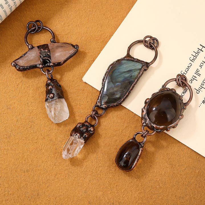 GemMeet - Wholesale Spiritual Stone/Crystal - Vintage style labradorite smoky quartz white crystal pendant6