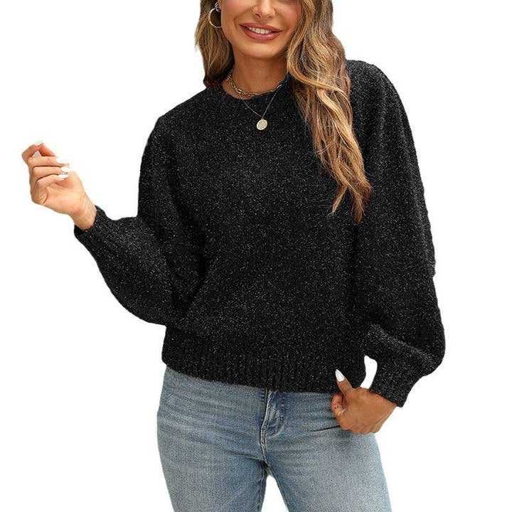 Masyal - Wholesale Knit Sweater - Women's - Autumn/Winter Glossy Silk Puff Sleeve Tie-Back Sweater4