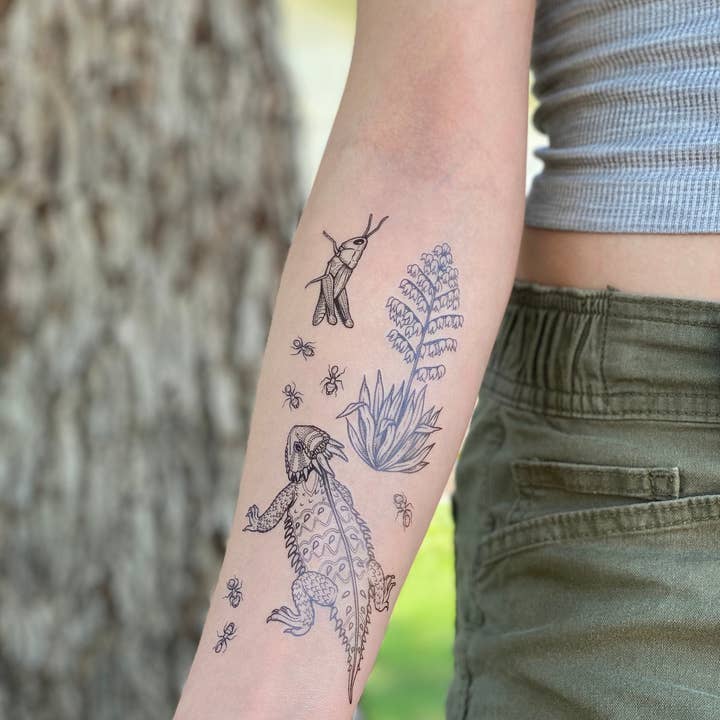NatureTats - Wholesale Temporary Tattoo - Horned Lizard & Yucca Temporary Tattoo Collection0