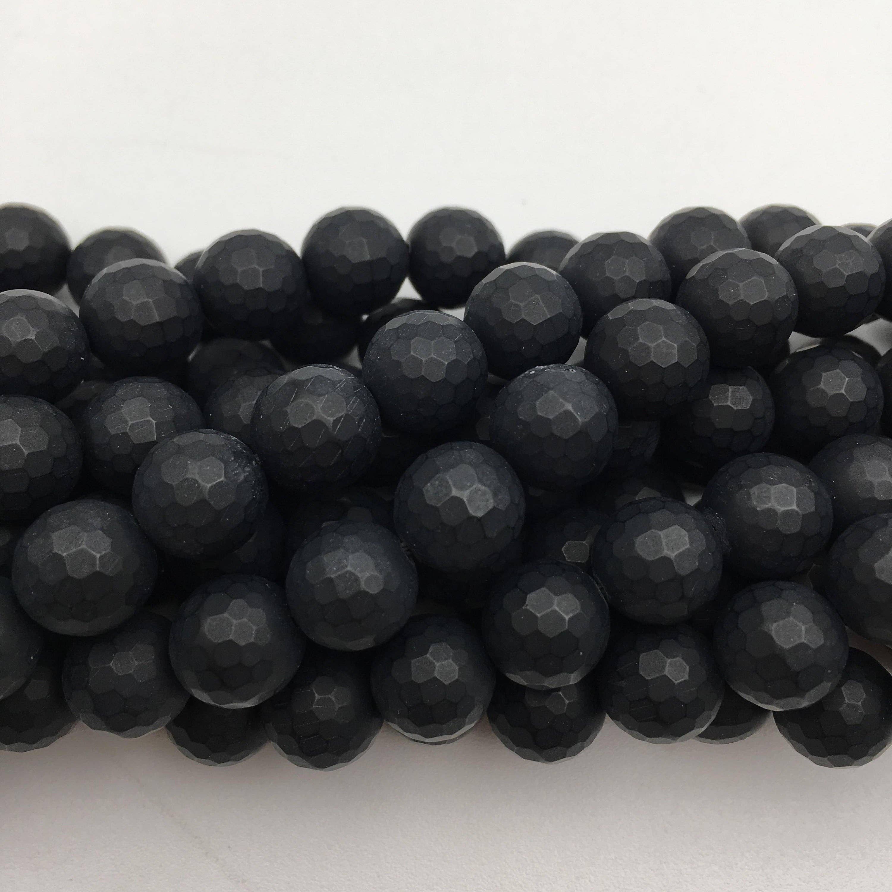 CRCBEADS - Wholesale Beads - Black Onyx Faceted Matte Round Beads 4mm 6mm 8mm 10mm 12mm Approx 15.5" Strand3
