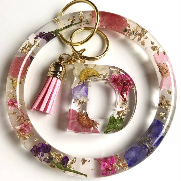 Pink Floral Keychain Bangle Bracelet Set for wholesale by Shop Drip Express