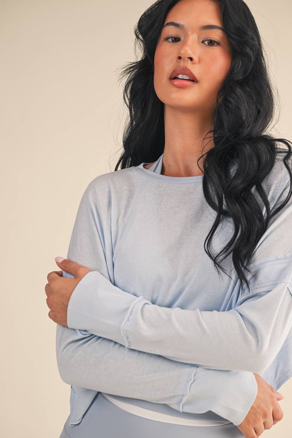 KIMBERLY C - Wholesale Athletic Top - Women's - Cotton Slub Cutout Back Long Sleeve Layering Top10