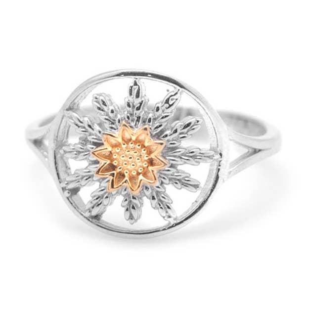 Eguzkilore Ring Rhodium-Plated 925 Silver and 18k Gold Plated for wholesale by TALISMAN JEWELLERY (D&Fidanverdi, S.L.)