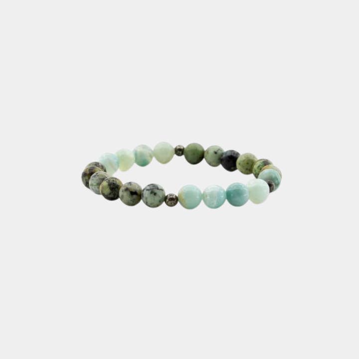 New Beginnings - African Turquoise, Amazonite, Pyrite - Gemstone Bracelet for wholesale by Omen Bazaar LLC