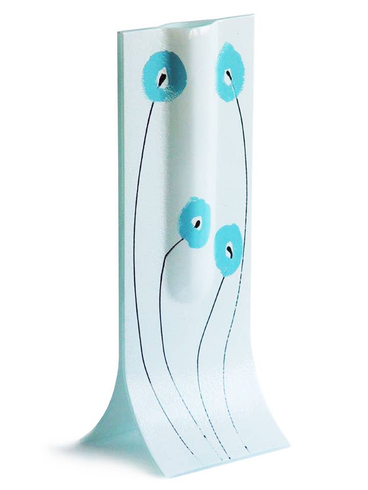 14X36 Cm White Vase With Black-Turqouise Poppy Motive for wholesale by CARNEOL GLASS
