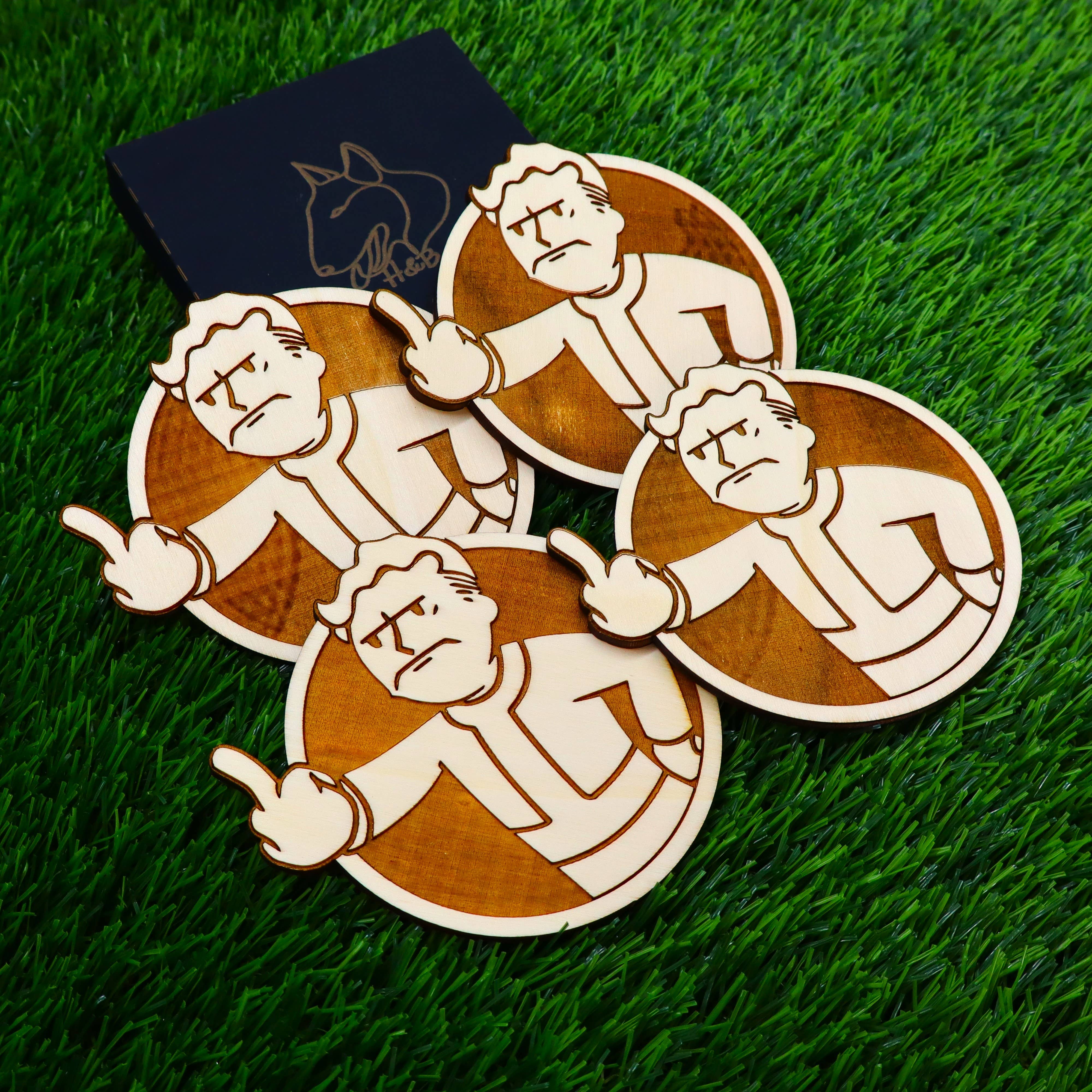 Herbs&Belles – Base de copos por atacado – Porta-copos de Madeira Fallout, Vault Boy Louco, Presente Geek Decoração de Casa15