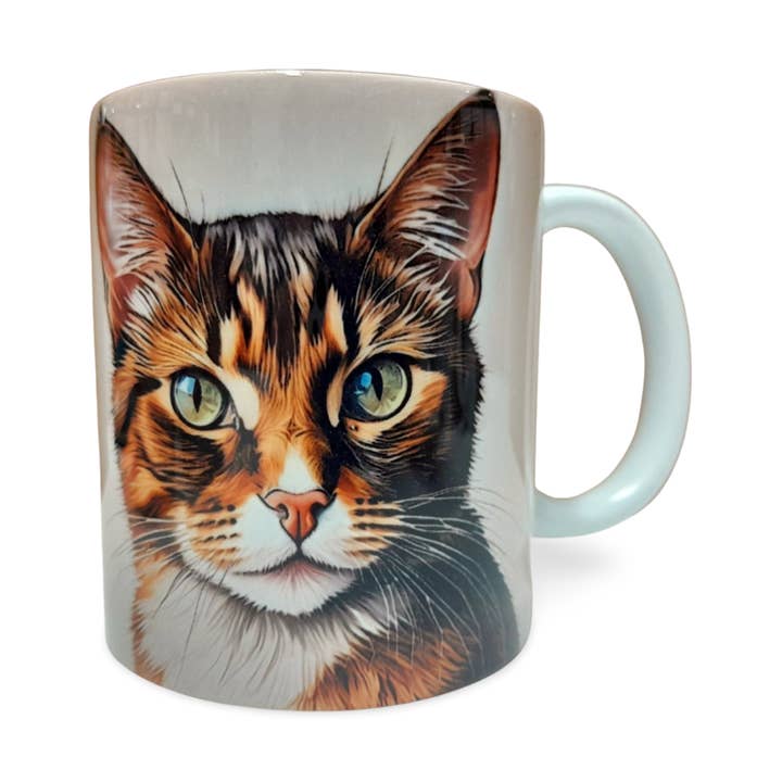 Coloured Pencil Style Dark Tabby Cat Coffee Mug for wholesale by Rockways Designs