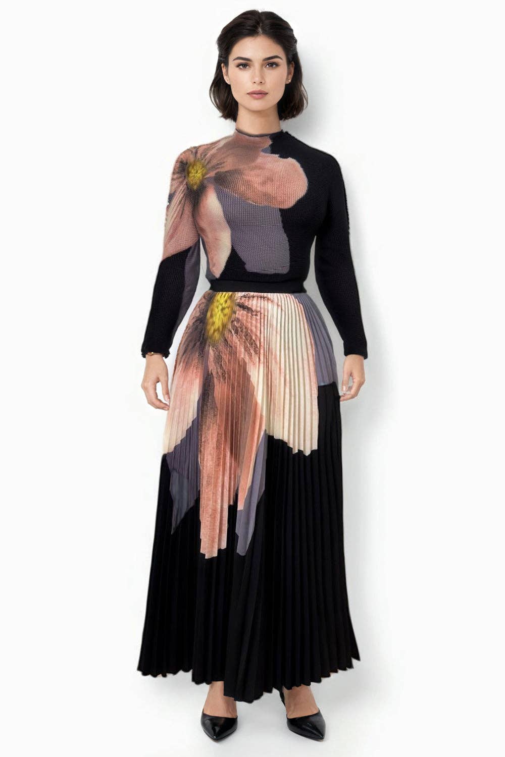 BLACK N24105 FLORAL SKIRT SET for wholesale on Faire0