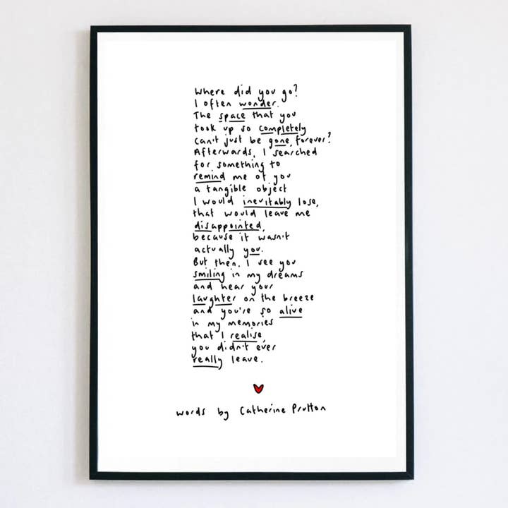 Where Did You Go – Handwritten Poem on Love That Stays for wholesale by Words by Catherine Prutton